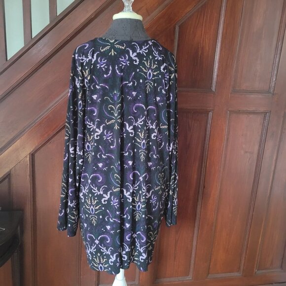 CJ Banks Womens 3X Long Sleeve Button-Up Cardigan Black & Purple Pattern Polyest - Picture 2 of 5